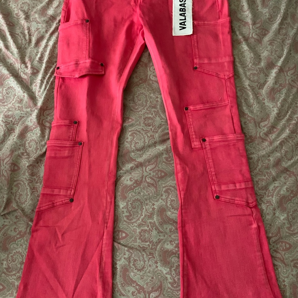 Red Stacked Flare Denim